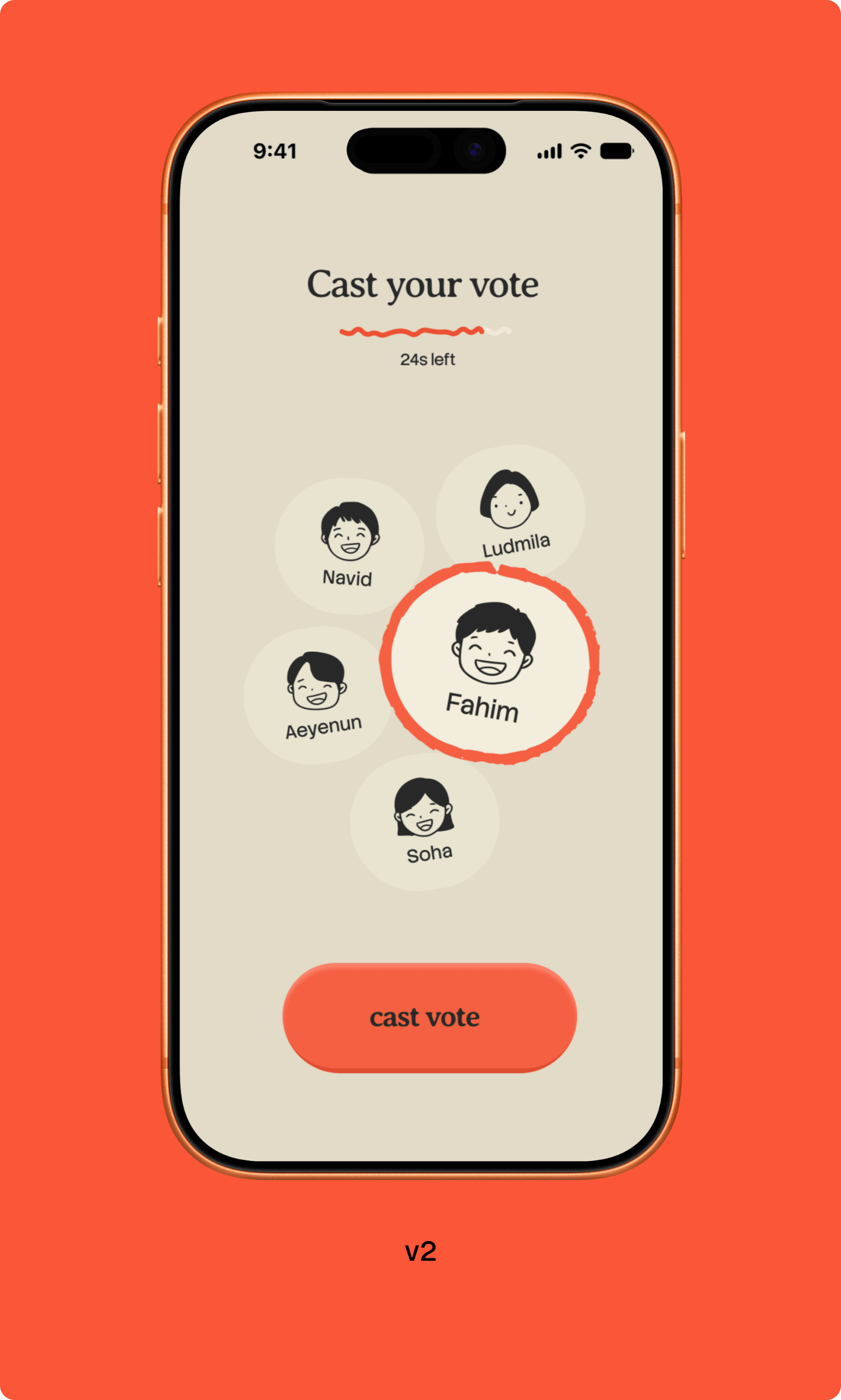 Second version of the Ruckus voting screen with stronger visual cues