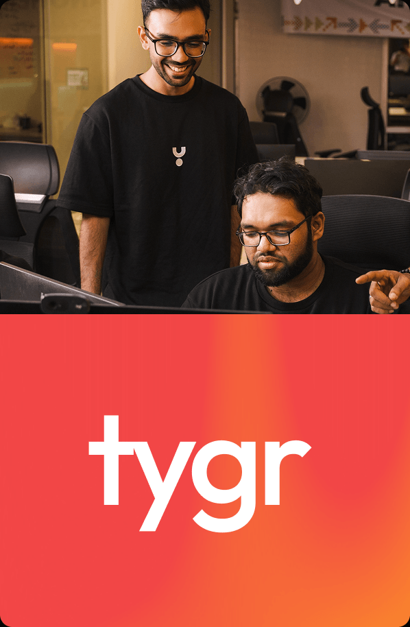 TygrLabs identity application with team photography and tygr wordmark