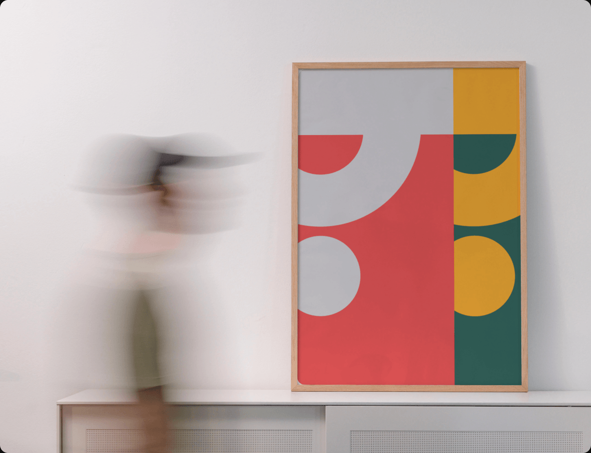 TygrLabs geometric poster in a minimalist office