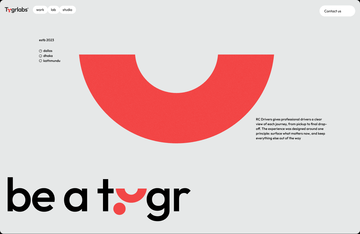 TygrLabs website interface featuring the be a tygr message