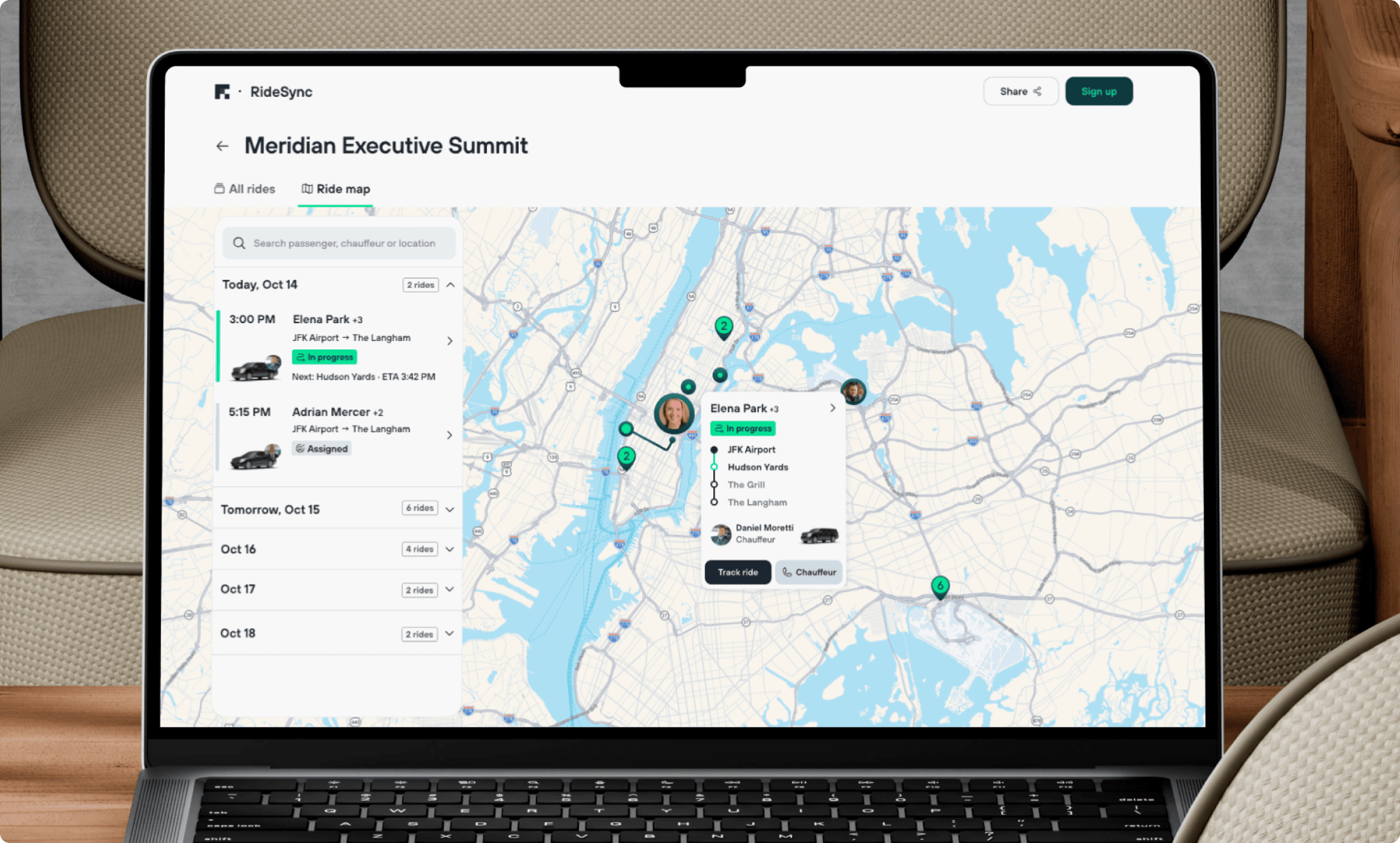 RideSync event map showing simultaneous rides