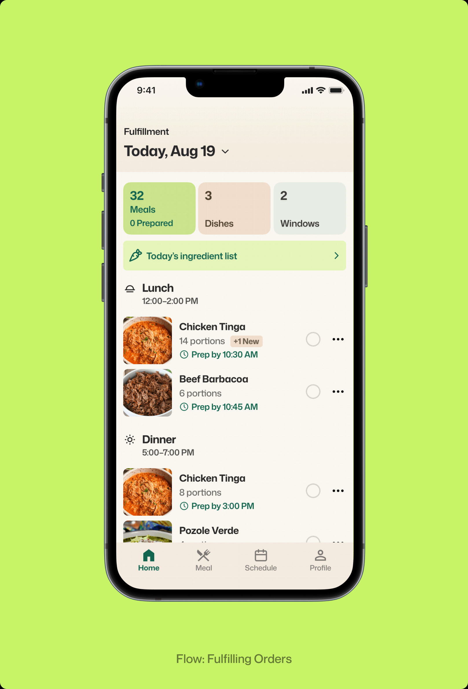 Cook fulfillment screen turning subscriptions into meal preparation quantities