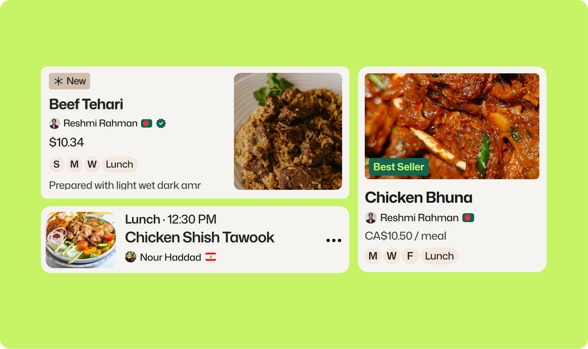 Needin meal cards and schedule components