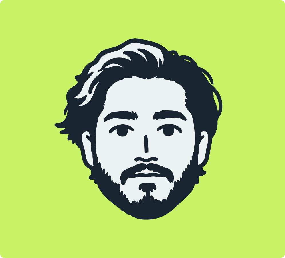 Illustrated portrait of Rezwan on a lime background